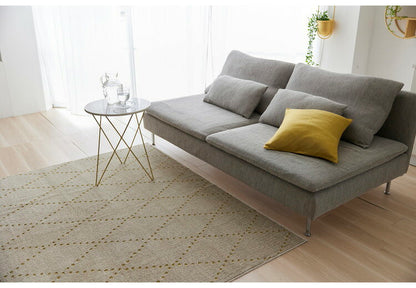 日本製 ラグ 185×185cm 滑り止め ポント モロッカン模様 アクセント カラーライン タフトラグ ベージュ グリーン ブルーグレー 国産 スミノエ Suminoe 北欧 モダン(代引不可)