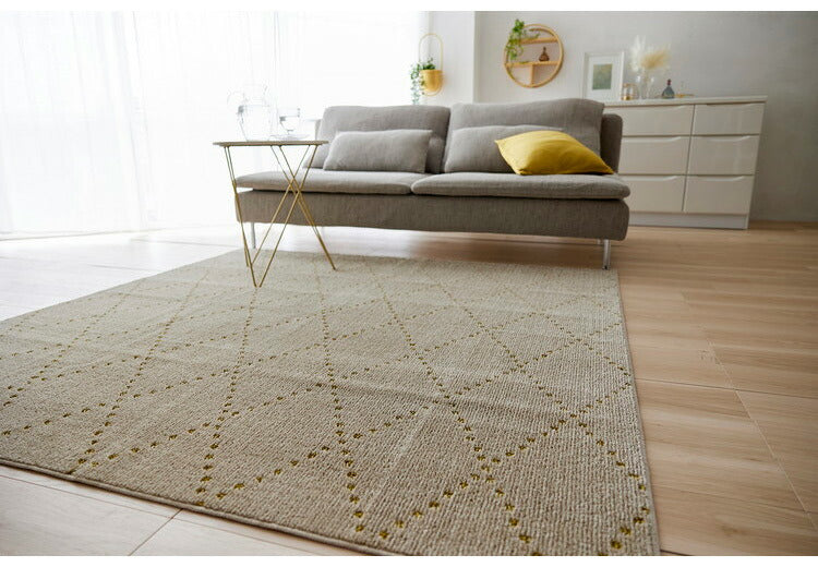 日本製 ラグ 185×185cm 滑り止め ポント モロッカン模様 アクセント カラーライン タフトラグ ベージュ グリーン ブルーグレー 国産 スミノエ Suminoe 北欧 モダン(代引不可)