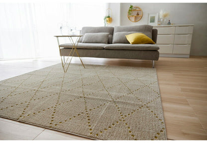 日本製 ラグ 185×185cm 滑り止め ポント モロッカン模様 アクセント カラーライン タフトラグ ベージュ グリーン ブルーグレー 国産 スミノエ Suminoe 北欧 モダン(代引不可)