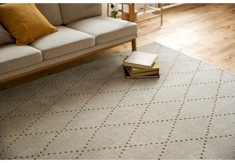 日本製 ラグ 185×240cm 滑り止め ポント モロッカン模様 アクセント カラーライン タフトラグ ベージュ グリーン ブルーグレー 国産 スミノエ Suminoe 北欧 モダン(代引不可)
