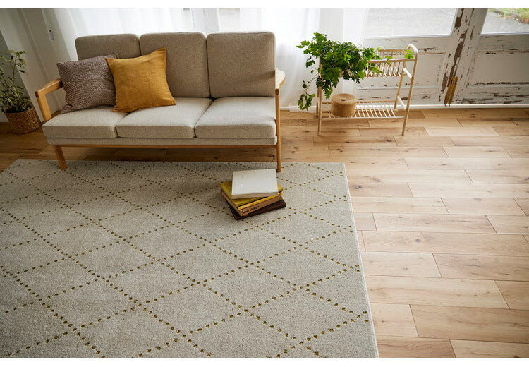 日本製 ラグ 185×240cm 滑り止め ポント モロッカン模様 アクセント カラーライン タフトラグ ベージュ グリーン ブルーグレー 国産 スミノエ Suminoe 北欧 モダン(代引不可)