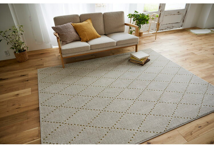 日本製 ラグ 185×240cm 滑り止め ポント モロッカン模様 アクセント カラーライン タフトラグ ベージュ グリーン ブルーグレー 国産 スミノエ Suminoe 北欧 モダン(代引不可)