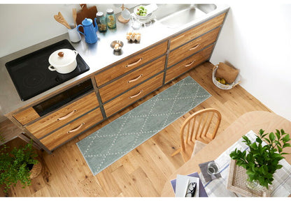 日本製 ラグ 45×180cm キッチンマット 滑り止め ポント モロッカン模様 アクセント カラーライン タフトラグ ベージュ グリーン ブルーグレー 国産 スミノエ Suminoe(代引不可)