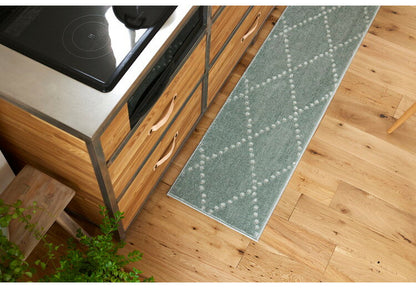 日本製 ラグ 45×180cm キッチンマット 滑り止め ポント モロッカン模様 アクセント カラーライン タフトラグ ベージュ グリーン ブルーグレー 国産 スミノエ Suminoe(代引不可)