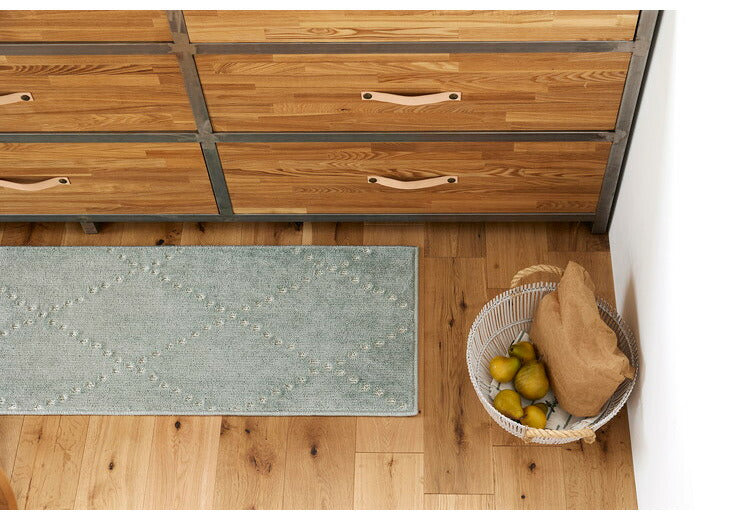 日本製 ラグ 45×180cm キッチンマット 滑り止め ポント モロッカン模様 アクセント カラーライン タフトラグ ベージュ グリーン ブルーグレー 国産 スミノエ Suminoe(代引不可)