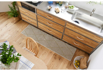 日本製 ラグ 45×180cm キッチンマット 滑り止め ポント モロッカン模様 アクセント カラーライン タフトラグ ベージュ グリーン ブルーグレー 国産 スミノエ Suminoe(代引不可)