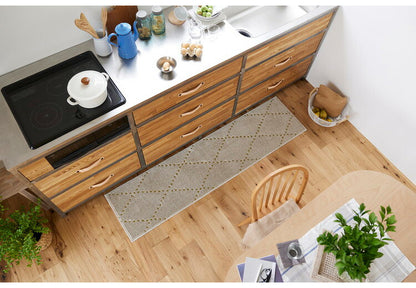 日本製 ラグ 45×180cm キッチンマット 滑り止め ポント モロッカン模様 アクセント カラーライン タフトラグ ベージュ グリーン ブルーグレー 国産 スミノエ Suminoe(代引不可)