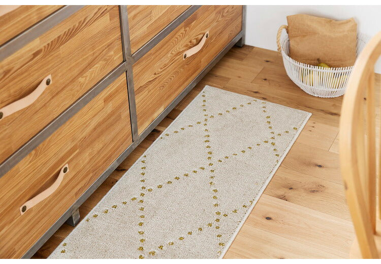 日本製 ラグ 45×180cm キッチンマット 滑り止め ポント モロッカン模様 アクセント カラーライン タフトラグ ベージュ グリーン ブルーグレー 国産 スミノエ Suminoe(代引不可)