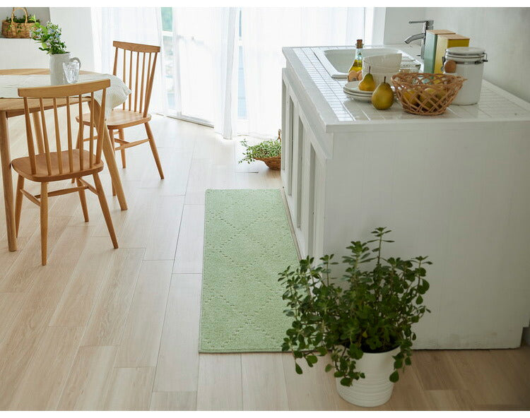 日本製 ラグ 45×180cm キッチンマット 滑り止め ポント モロッカン模様 アクセント カラーライン タフトラグ ベージュ グリーン ブルーグレー 国産 スミノエ Suminoe(代引不可)