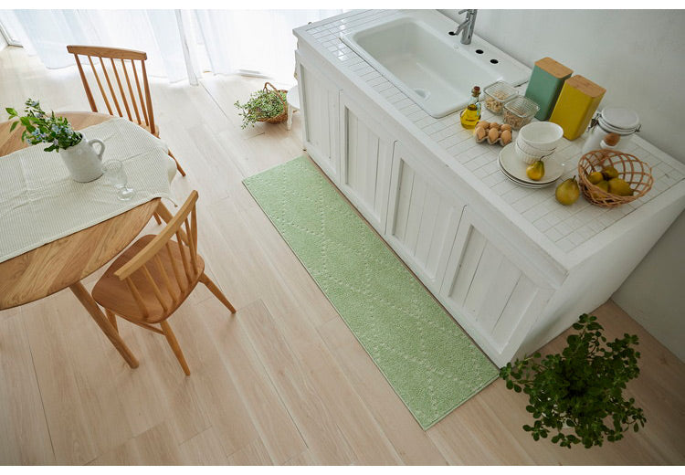 日本製 ラグ 45×180cm キッチンマット 滑り止め ポント モロッカン模様 アクセント カラーライン タフトラグ ベージュ グリーン ブルーグレー 国産 スミノエ Suminoe(代引不可)