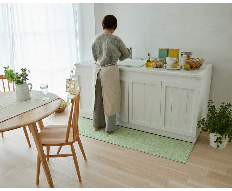 日本製 ラグ 45×180cm キッチンマット 滑り止め ポント モロッカン模様 アクセント カラーライン タフトラグ ベージュ グリーン ブルーグレー 国産 スミノエ Suminoe(代引不可)