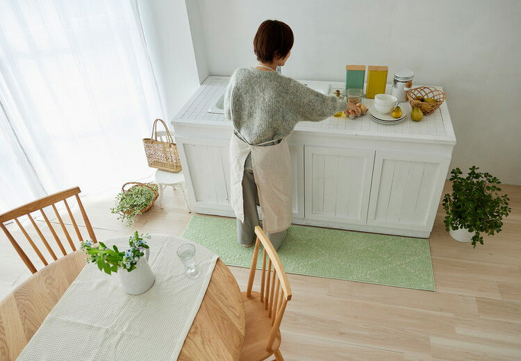 日本製 ラグ 45×180cm キッチンマット 滑り止め ポント モロッカン模様 アクセント カラーライン タフトラグ ベージュ グリーン ブルーグレー 国産 スミノエ Suminoe(代引不可)