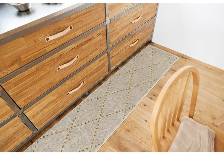 日本製 ラグ 45×240cm キッチンマット 滑り止め ポント モロッカン模様 アクセント カラーライン タフトラグ ベージュ グリーン ブルーグレー 国産 スミノエ Suminoe(代引不可)