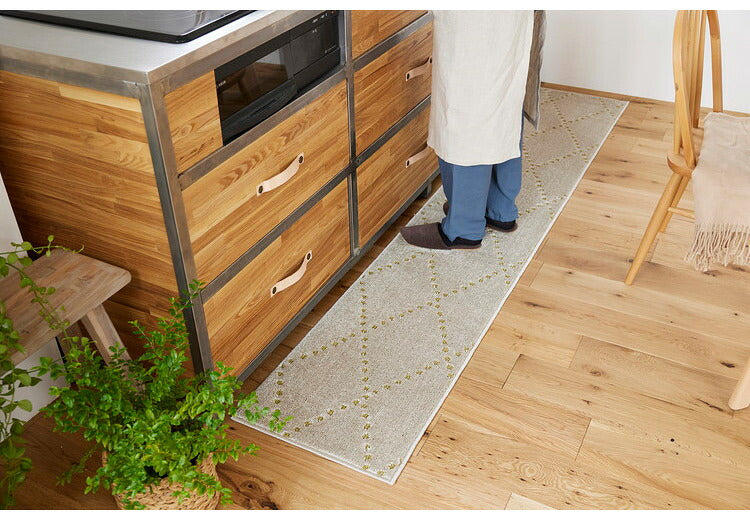 日本製 ラグ 45×240cm キッチンマット 滑り止め ポント モロッカン模様 アクセント カラーライン タフトラグ ベージュ グリーン ブルーグレー 国産 スミノエ Suminoe(代引不可)