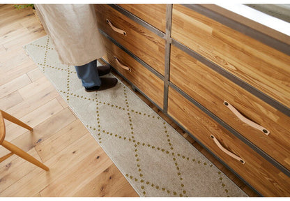 日本製 ラグ 45×240cm キッチンマット 滑り止め ポント モロッカン模様 アクセント カラーライン タフトラグ ベージュ グリーン ブルーグレー 国産 スミノエ Suminoe(代引不可)