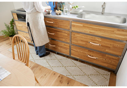 日本製 ラグ 45×240cm キッチンマット 滑り止め ポント モロッカン模様 アクセント カラーライン タフトラグ ベージュ グリーン ブルーグレー 国産 スミノエ Suminoe(代引不可)