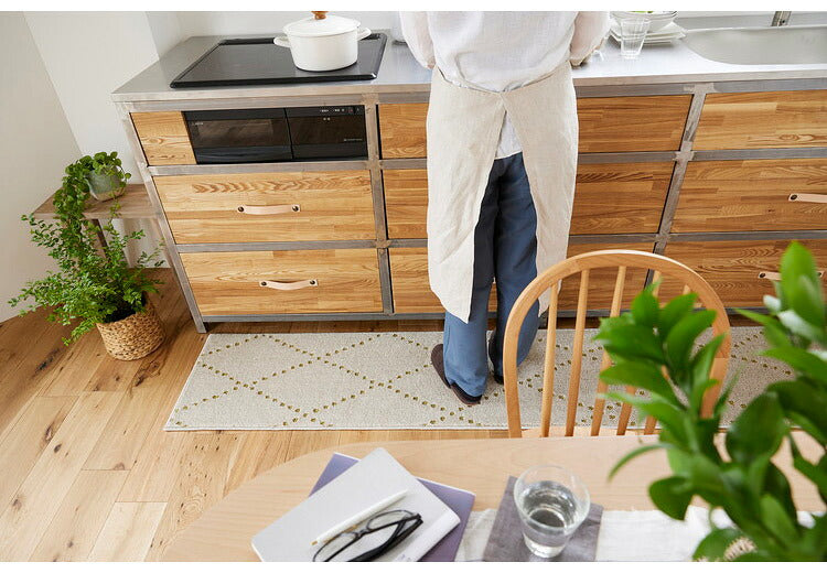 日本製 ラグ 45×240cm キッチンマット 滑り止め ポント モロッカン模様 アクセント カラーライン タフトラグ ベージュ グリーン ブルーグレー 国産 スミノエ Suminoe(代引不可)