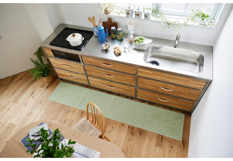 日本製 ラグ 45×240cm キッチンマット 滑り止め ポント モロッカン模様 アクセント カラーライン タフトラグ ベージュ グリーン ブルーグレー 国産 スミノエ Suminoe(代引不可)