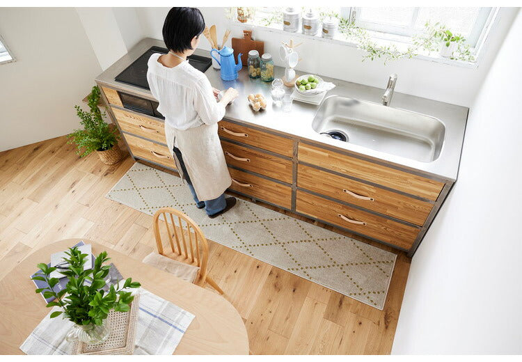 日本製 ラグ 45×240cm キッチンマット 滑り止め ポント モロッカン模様 アクセント カラーライン タフトラグ ベージュ グリーン ブルーグレー 国産 スミノエ Suminoe(代引不可)