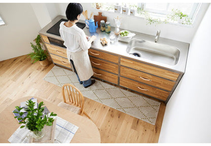 日本製 ラグ 45×240cm キッチンマット 滑り止め ポント モロッカン模様 アクセント カラーライン タフトラグ ベージュ グリーン ブルーグレー 国産 スミノエ Suminoe(代引不可)