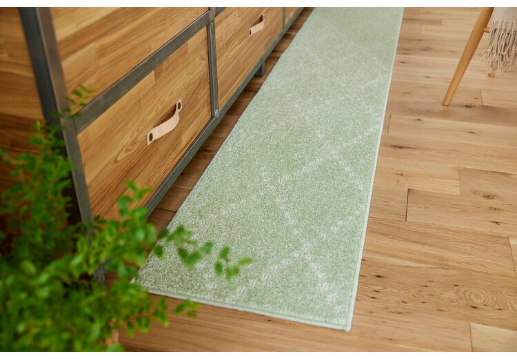 日本製 ラグ 45×240cm キッチンマット 滑り止め ポント モロッカン模様 アクセント カラーライン タフトラグ ベージュ グリーン ブルーグレー 国産 スミノエ Suminoe(代引不可)