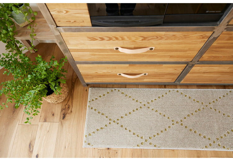 日本製 ラグ 45×240cm キッチンマット 滑り止め ポント モロッカン模様 アクセント カラーライン タフトラグ ベージュ グリーン ブルーグレー 国産 スミノエ Suminoe(代引不可)