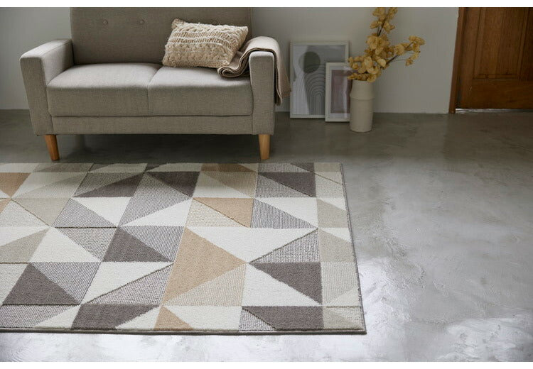 日本製 ラグ 130×190cm 防ダニ 滑り止め シーン 幾何学模様 リサイクルポリ素材使用 タフトラグ ベージュ ブルー グリーン パープル 国産 スミノエ Suminoe 北欧(代引不可)