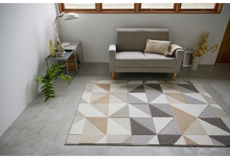 日本製 ラグ 130×190cm 防ダニ 滑り止め シーン 幾何学模様 リサイクルポリ素材使用 タフトラグ ベージュ ブルー グリーン パープル 国産 スミノエ Suminoe 北欧(代引不可)
