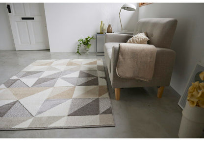 日本製 ラグ 130×190cm 防ダニ 滑り止め シーン 幾何学模様 リサイクルポリ素材使用 タフトラグ ベージュ ブルー グリーン パープル 国産 スミノエ Suminoe 北欧(代引不可)