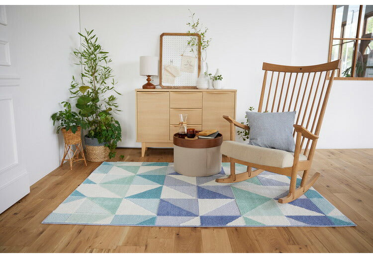 日本製 ラグ 130×190cm 防ダニ 滑り止め シーン 幾何学模様 リサイクルポリ素材使用 タフトラグ ベージュ ブルー グリーン パープル 国産 スミノエ Suminoe 北欧(代引不可)