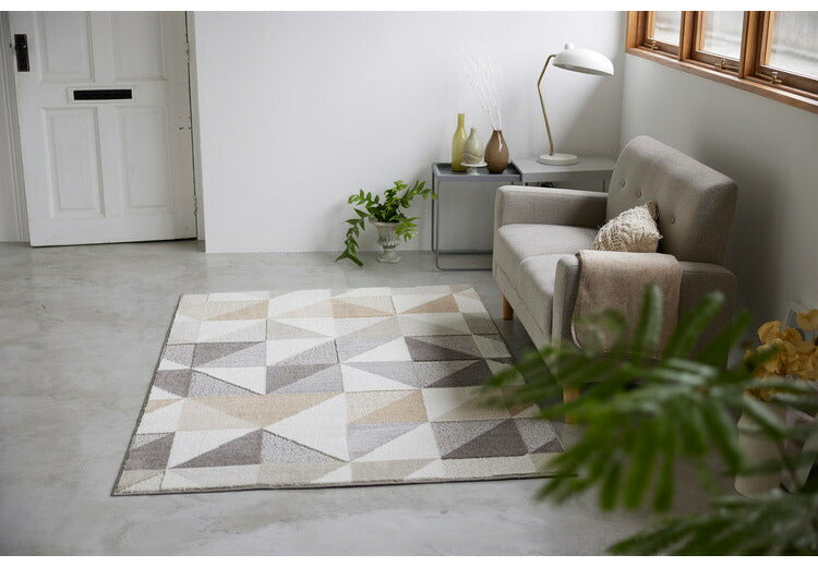 日本製 ラグ 130×190cm 防ダニ 滑り止め シーン 幾何学模様 リサイクルポリ素材使用 タフトラグ ベージュ ブルー グリーン パープル 国産 スミノエ Suminoe 北欧(代引不可)