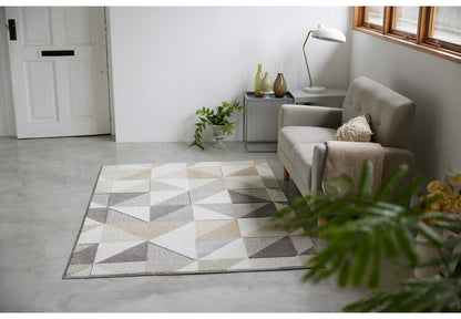 日本製 ラグ 130×190cm 防ダニ 滑り止め シーン 幾何学模様 リサイクルポリ素材使用 タフトラグ ベージュ ブルー グリーン パープル 国産 スミノエ Suminoe 北欧(代引不可)