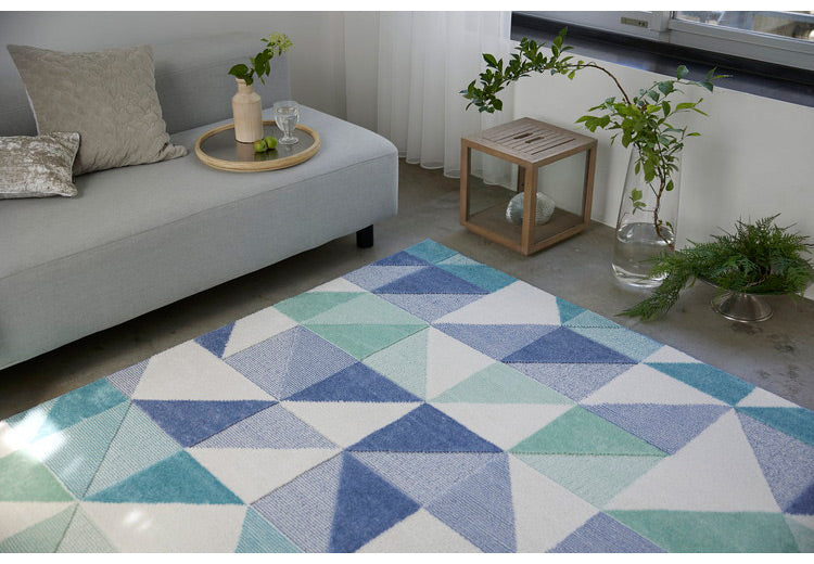 日本製 ラグ 190×190cm 防ダニ 滑り止め シーン 幾何学模様 リサイクルポリ素材使用 タフトラグ ベージュ ブルー グリーン パープル 国産 スミノエ Suminoe 北欧(代引不可)