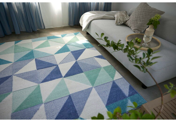 日本製 ラグ 190×190cm 防ダニ 滑り止め シーン 幾何学模様 リサイクルポリ素材使用 タフトラグ ベージュ ブルー グリーン パープル 国産 スミノエ Suminoe 北欧(代引不可)