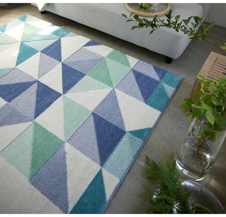 日本製 ラグ 190×190cm 防ダニ 滑り止め シーン 幾何学模様 リサイクルポリ素材使用 タフトラグ ベージュ ブルー グリーン パープル 国産 スミノエ Suminoe 北欧(代引不可)