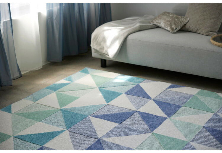 日本製 ラグ 190×190cm 防ダニ 滑り止め シーン 幾何学模様 リサイクルポリ素材使用 タフトラグ ベージュ ブルー グリーン パープル 国産 スミノエ Suminoe 北欧(代引不可)