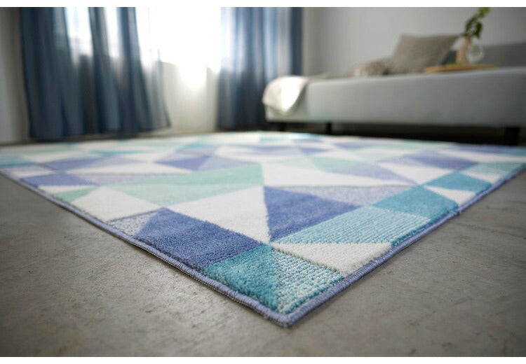 日本製 ラグ 190×190cm 防ダニ 滑り止め シーン 幾何学模様 リサイクルポリ素材使用 タフトラグ ベージュ ブルー グリーン パープル 国産 スミノエ Suminoe 北欧(代引不可)