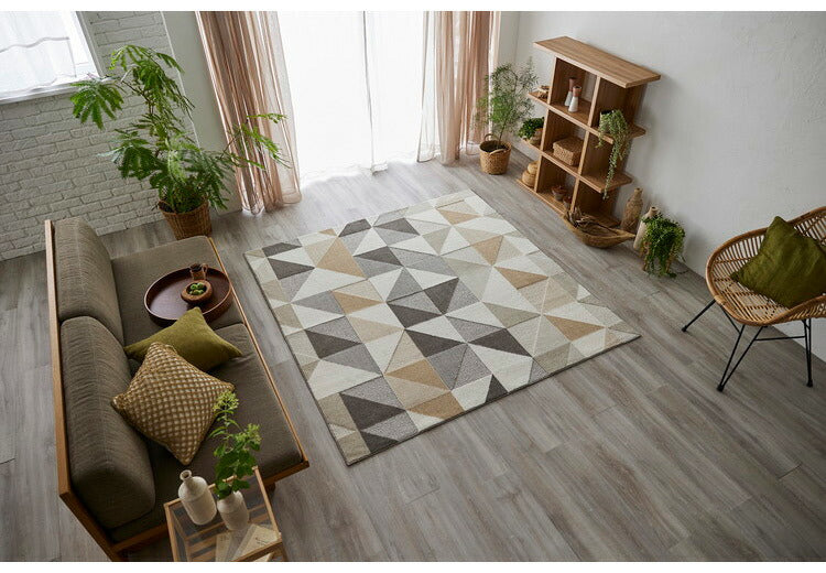 日本製 ラグ 190×190cm 防ダニ 滑り止め シーン 幾何学模様 リサイクルポリ素材使用 タフトラグ ベージュ ブルー グリーン パープル 国産 スミノエ Suminoe 北欧(代引不可)