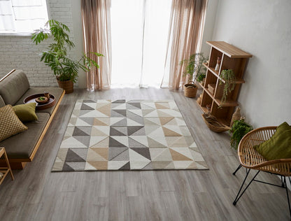 日本製 ラグ 190×190cm 防ダニ 滑り止め シーン 幾何学模様 リサイクルポリ素材使用 タフトラグ ベージュ ブルー グリーン パープル 国産 スミノエ Suminoe 北欧(代引不可)