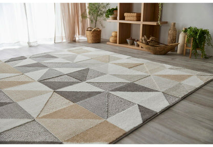 日本製 ラグ 190×190cm 防ダニ 滑り止め シーン 幾何学模様 リサイクルポリ素材使用 タフトラグ ベージュ ブルー グリーン パープル 国産 スミノエ Suminoe 北欧(代引不可)