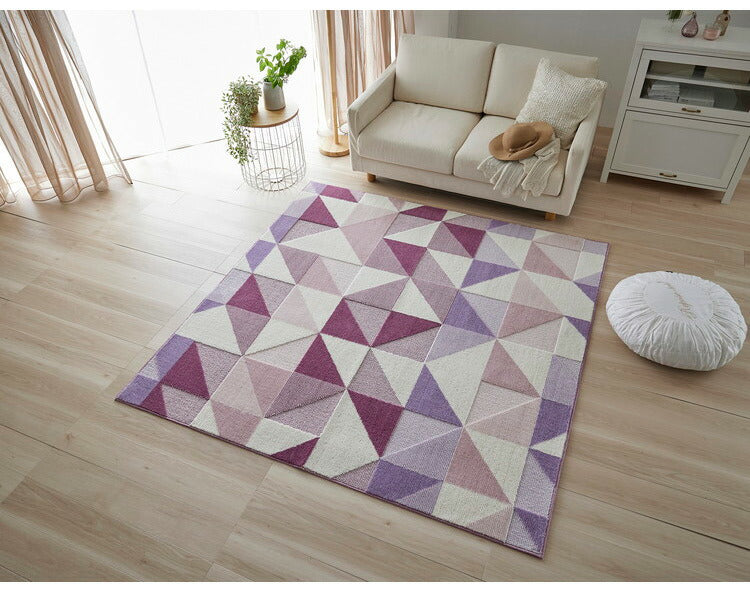 日本製 ラグ 190×190cm 防ダニ 滑り止め シーン 幾何学模様 リサイクルポリ素材使用 タフトラグ ベージュ ブルー グリーン パープル 国産 スミノエ Suminoe 北欧(代引不可)