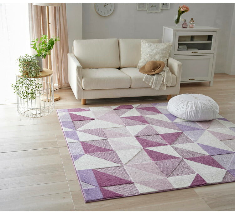 日本製 ラグ 190×190cm 防ダニ 滑り止め シーン 幾何学模様 リサイクルポリ素材使用 タフトラグ ベージュ ブルー グリーン パープル 国産 スミノエ Suminoe 北欧(代引不可)