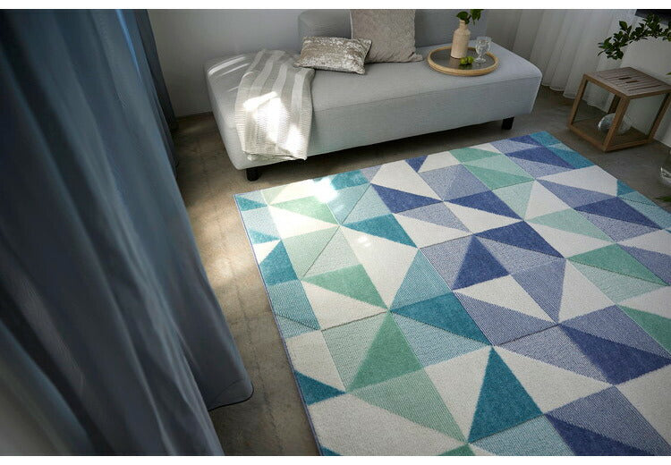 日本製 ラグ 190×190cm 防ダニ 滑り止め シーン 幾何学模様 リサイクルポリ素材使用 タフトラグ ベージュ ブルー グリーン パープル 国産 スミノエ Suminoe 北欧(代引不可)