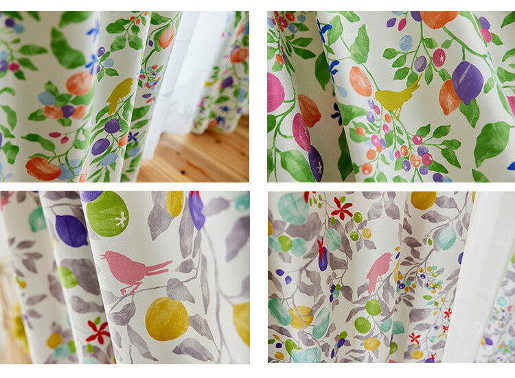 日本製 カーテン FRUITS TORI フルーツトリ DESIGN LIFE デザインライフ 1枚入 ウォッシャブル 洗える 形状記憶加工 北欧 おしゃれ(代引不可)