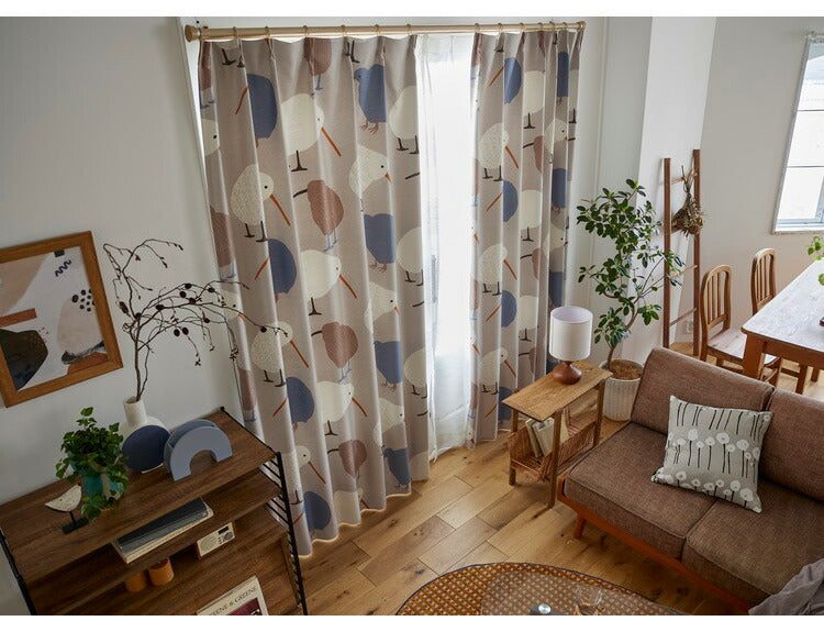 カーテン 国産 遮光 2級遮光 幅100cm 洗える 節電 省エネ 形状記憶加工 北欧 かわいい おしゃれ 新生活 一人暮らし ウォッシャブル テクテクキーウィ TEKUTEKU KIWI DESIGN LIFE デザインライフ(代引不可)