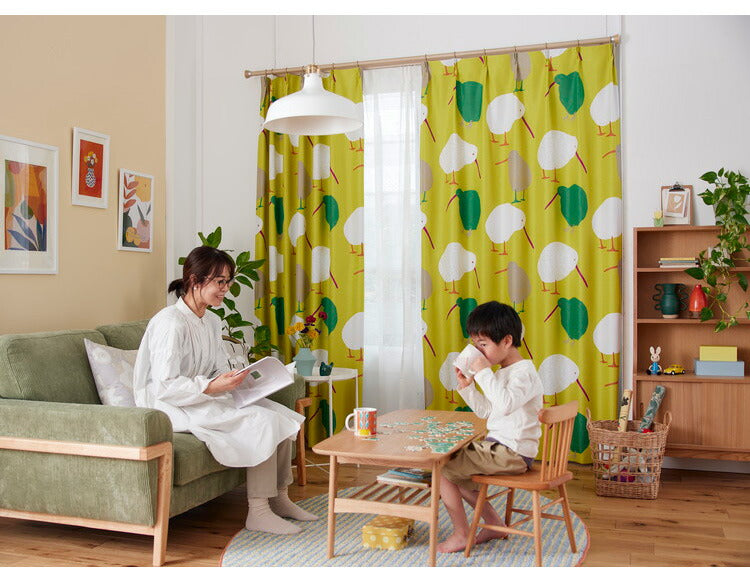 カーテン 国産 遮光 2級遮光 幅100cm 洗える 節電 省エネ 形状記憶加工 北欧 かわいい おしゃれ 新生活 一人暮らし ウォッシャブル テクテクキーウィ TEKUTEKU KIWI DESIGN LIFE デザインライフ(代引不可)