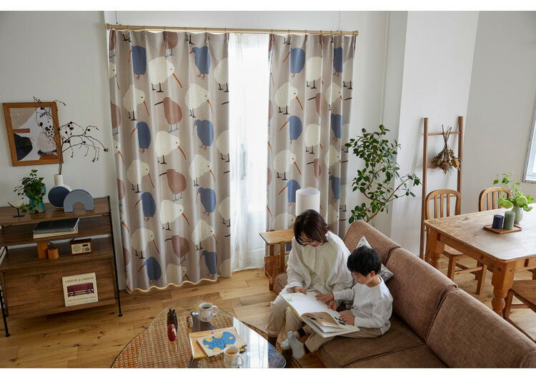 カーテン 国産 遮光 2級遮光 幅100cm 洗える 節電 省エネ 形状記憶加工 北欧 かわいい おしゃれ 新生活 一人暮らし ウォッシャブル テクテクキーウィ TEKUTEKU KIWI DESIGN LIFE デザインライフ(代引不可)