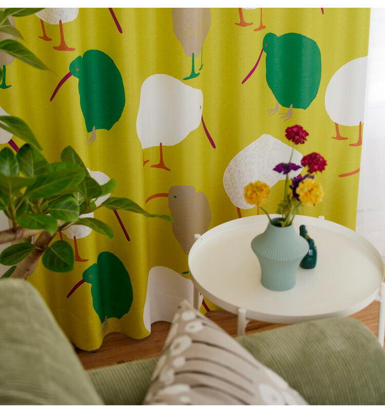 カーテン 国産 遮光 2級遮光 幅100cm 洗える 節電 省エネ 形状記憶加工 北欧 かわいい おしゃれ 新生活 一人暮らし ウォッシャブル テクテクキーウィ TEKUTEKU KIWI DESIGN LIFE デザインライフ(代引不可)