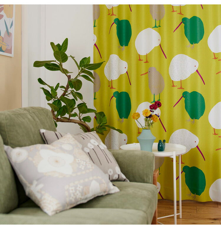 カーテン 国産 遮光 2級遮光 幅100cm 洗える 節電 省エネ 形状記憶加工 北欧 かわいい おしゃれ 新生活 一人暮らし ウォッシャブル テクテクキーウィ TEKUTEKU KIWI DESIGN LIFE デザインライフ(代引不可)