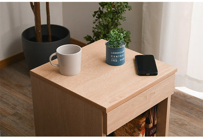 サイドテーブル A型(引出)  幅40cm ワイヤレス充電機能 キャスター マガジンラック 引き出し リビング ソファ 収納(代引不可)